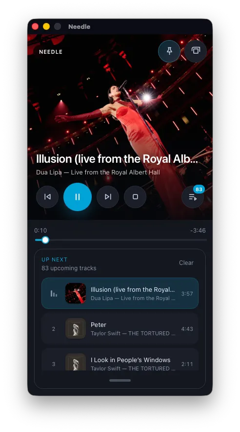 Mini player — expanded queue