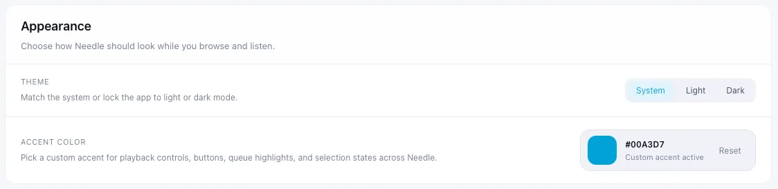 Settings — Appearance